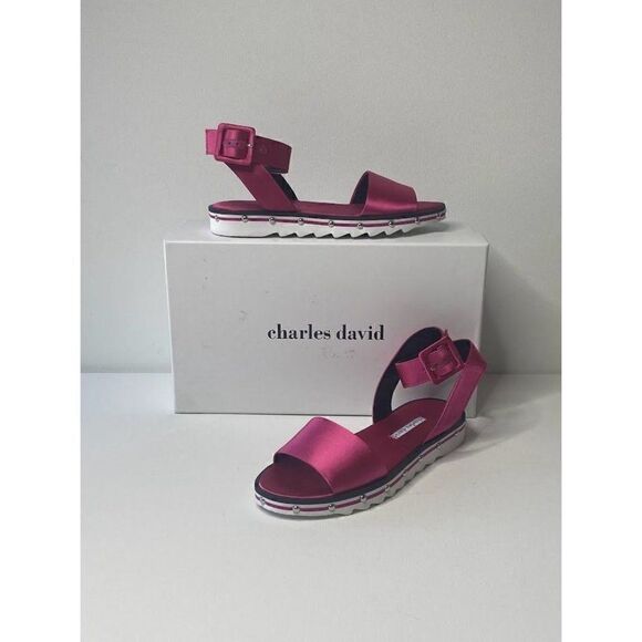 Charles David $169 Sandals Shoes 6 Fuchsia Women's Satin Strap‎ Adjustable NEW - Picture 2 of 8